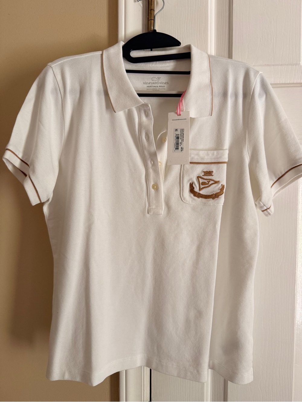 Vineyard Vines White Polo with Tan Accent Trim